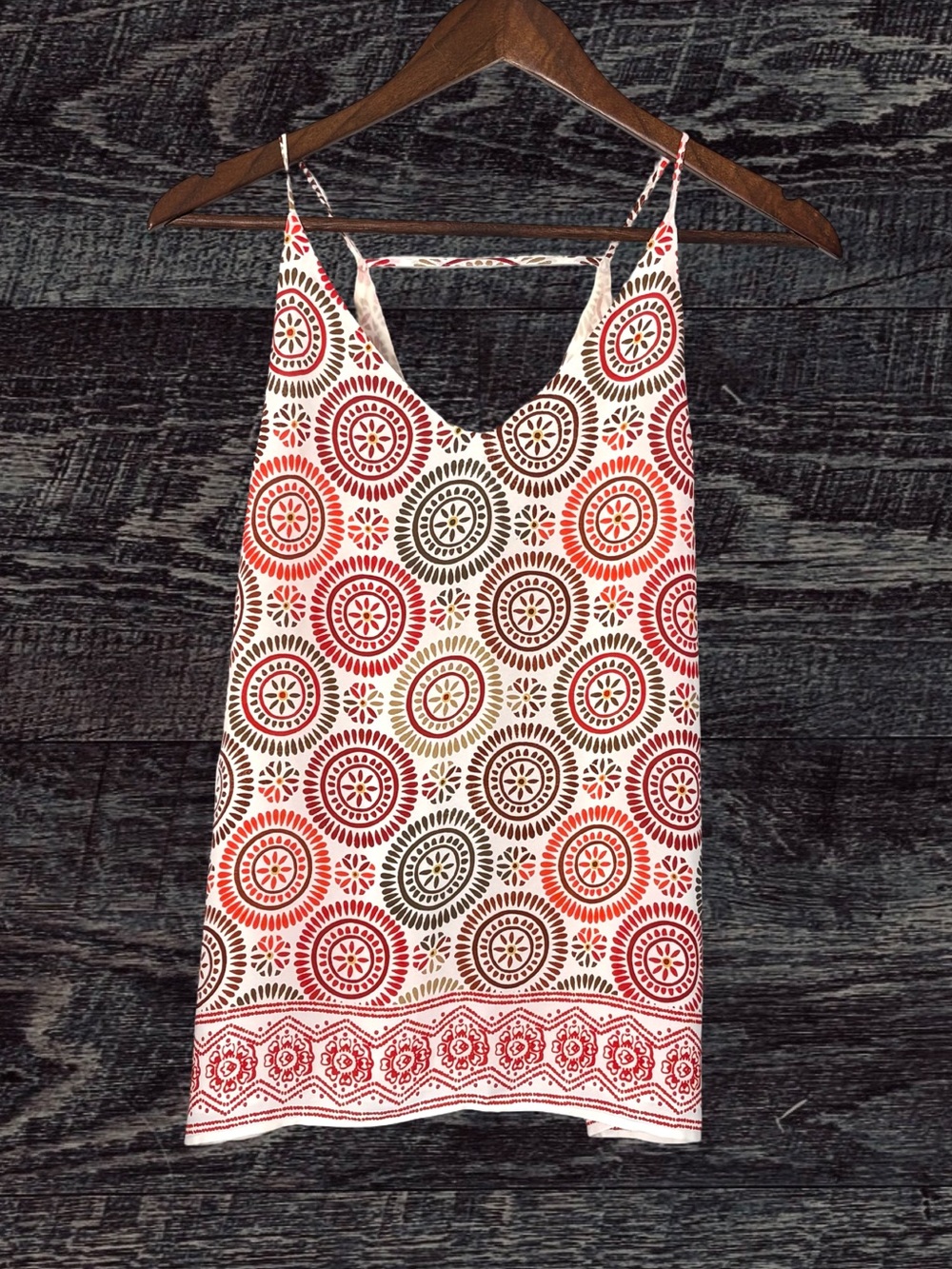 LOFT Red Brown and Cream Printed Spaghetti Strap Camisole